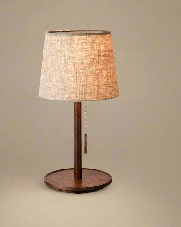 Gentle Glow Nordic Walnut Lamp with Luxury Fabric Accents