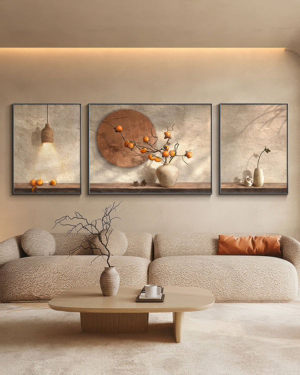 Persimmon Harmony Wabi-Sabi Decorative Triptych